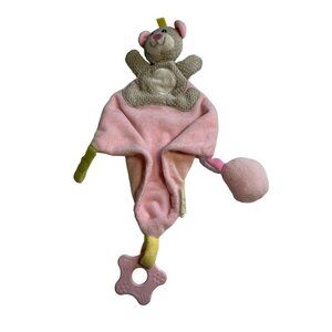 Cudlie Pink Security Blanket Lovey BEAR Pacifier Holder Teether Crinkle Ball 7x7